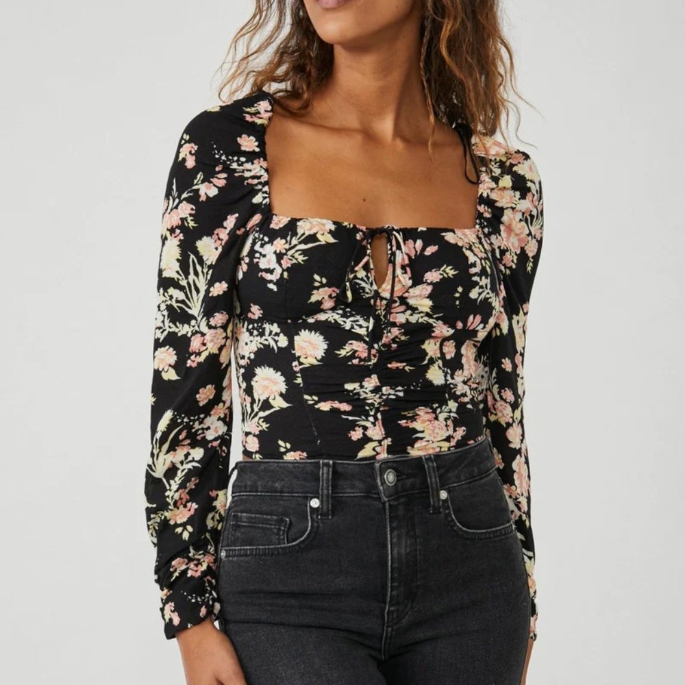 NEW Free People - Hilary Printed Top in "Black Combo" Small